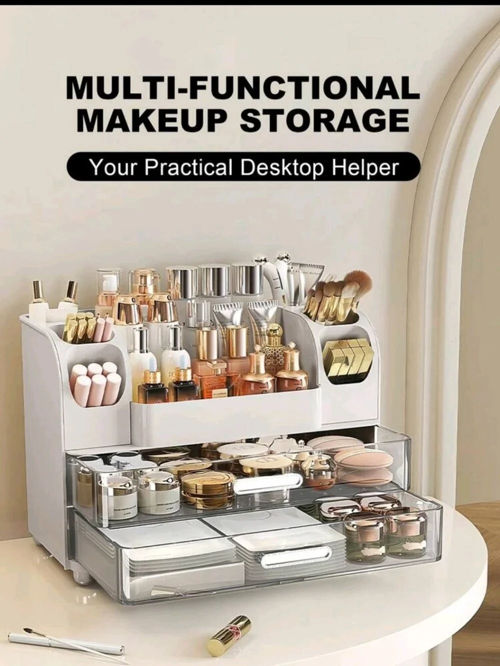 White Multi-Compartment Cosmetics Organizer